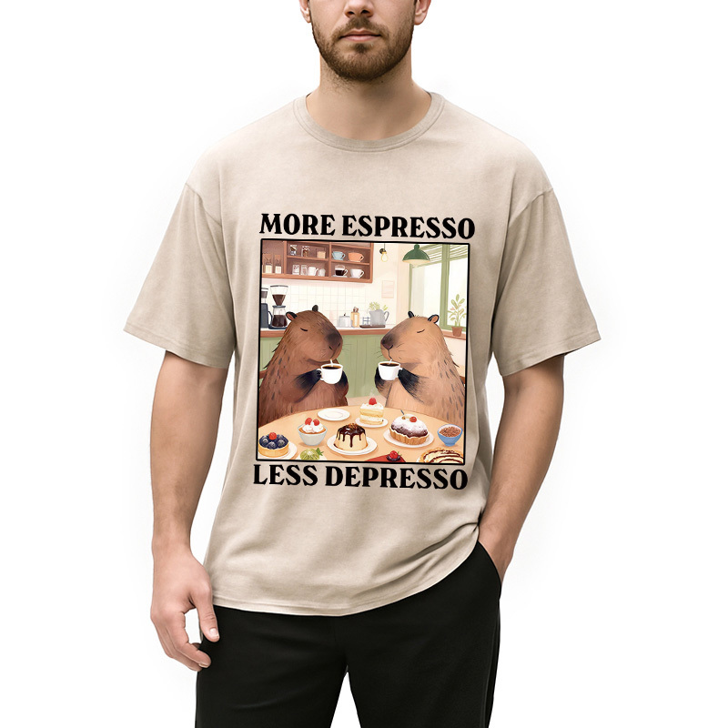 Tokyocanvas Capybaras Drink Coffee Washed T-Shirt
