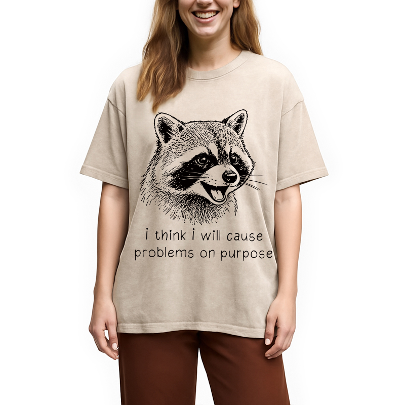 Tokyocanvas Stupid Raccoon Funny Washed T-Shirt