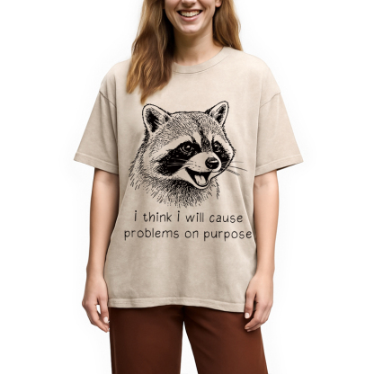 Tokyocanvas Stupid Raccoon Funny Washed T-Shirt