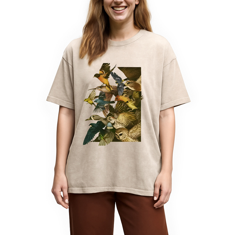Tokyocanvas Flock Of Flying Birds Washed T-Shirt