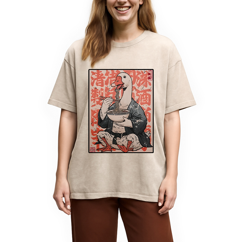 Tokyocanvas Duck Samurai Eats Ramen Washed T-Shirt