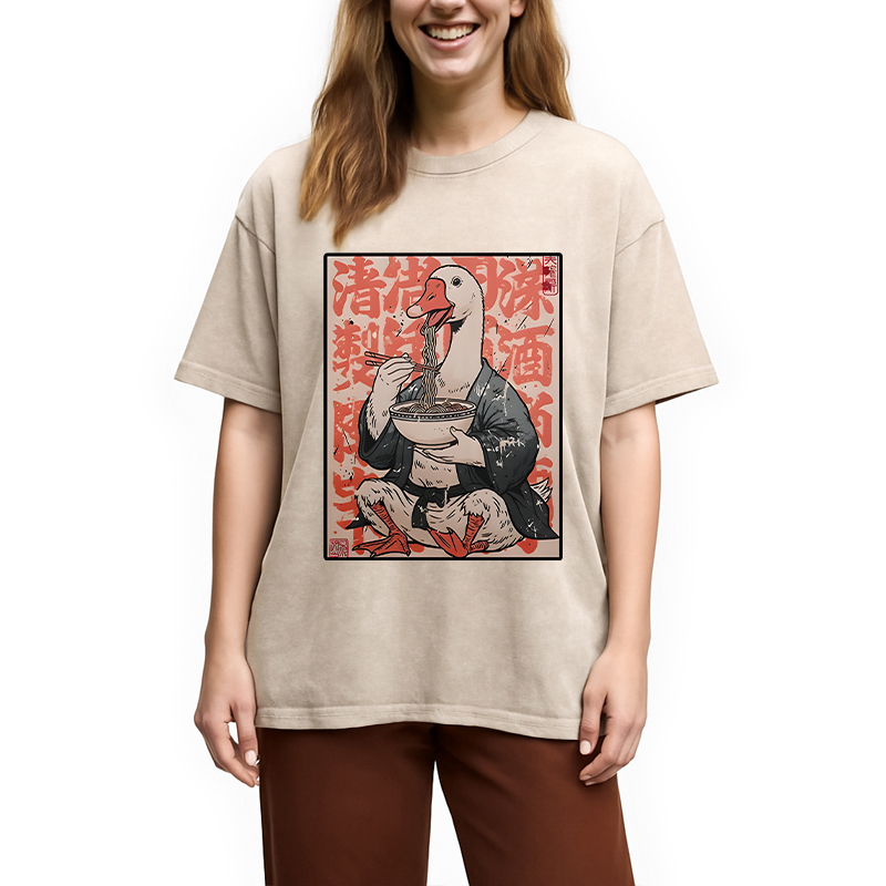 Tokyocanvas Duck Samurai Eats Ramen Washed T-Shirt