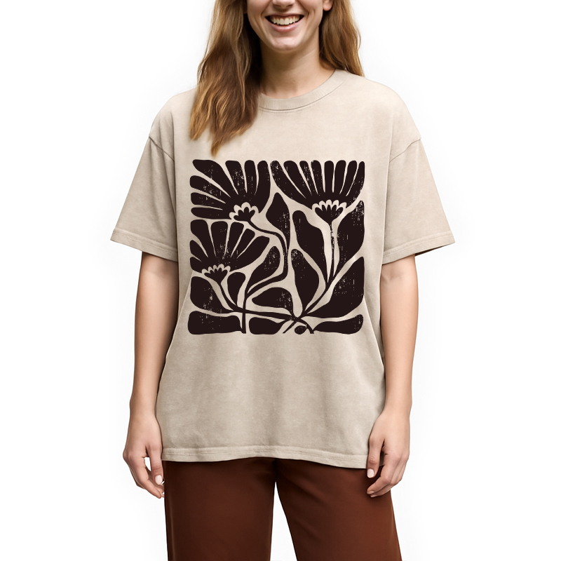 Tokyocanvas Abstract Floral Washed T-Shirt