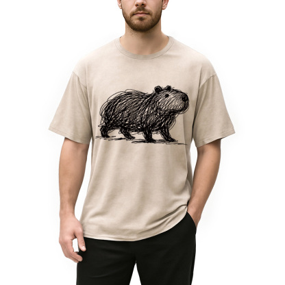 Tokyocanvas Minimalist Capybara Washed T-Shirt