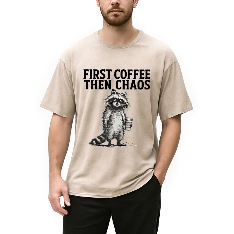 Tokyocanvas First Coffee Then Chaos Raccoon Washed T-Shirt