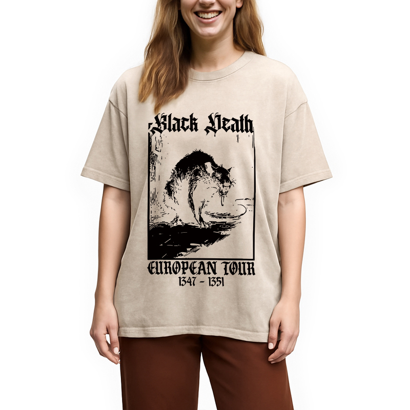 Tokyocanvas Black Death Rat Washed T-Shirt