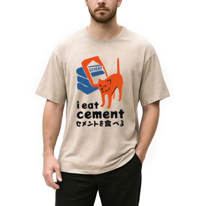 Tokyocanvas I Eat Cement Meme Cat Washed T-Shirt