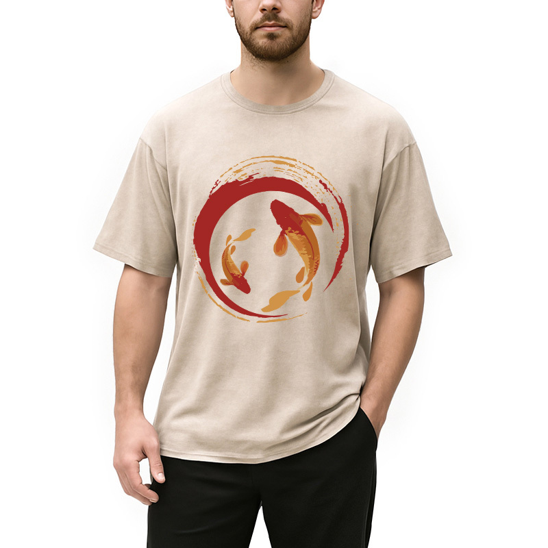 Tokyocanvas Koi Fish Enso Circle Washed T-Shirt