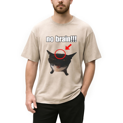 Tokyocanvas No Brain Cat Washed T-Shirt