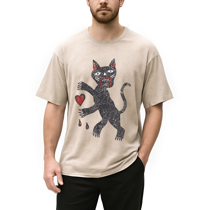 Tokyocanvas Black Cat Art Washed T-Shirt