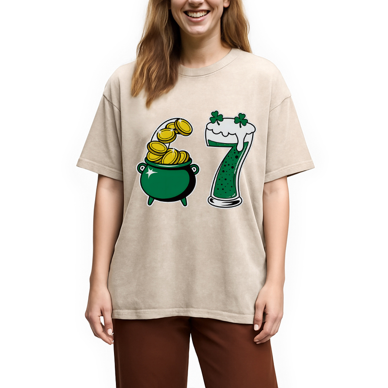 Tokyocanvas Funny 6 7 St Patricks Day Washed T-Shirt