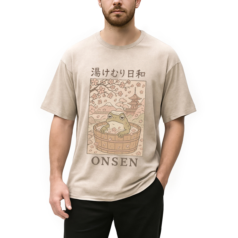 Tokyocanvas Onsen Frog Japanese Washed T-Shirt