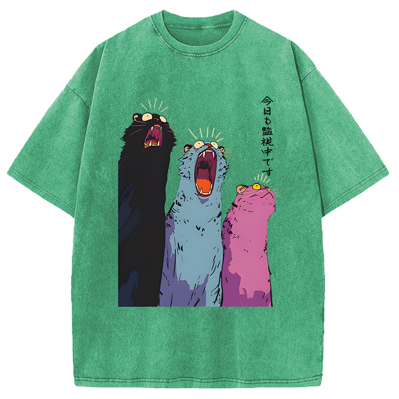 Tokyocanvas Howling Cat Washed T-Shirt