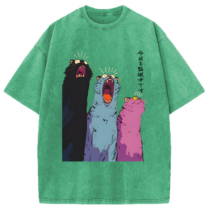 Tokyocanvas Howling Cat Washed T-Shirt