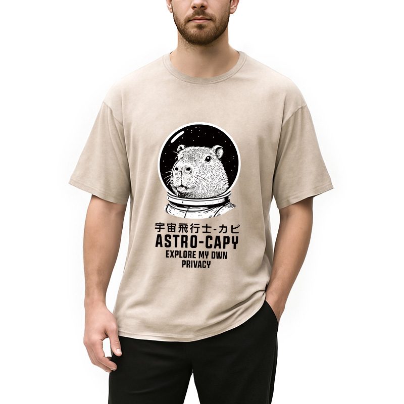 Tokyocanvas Astronaut Capybara Washed T-Shirt
