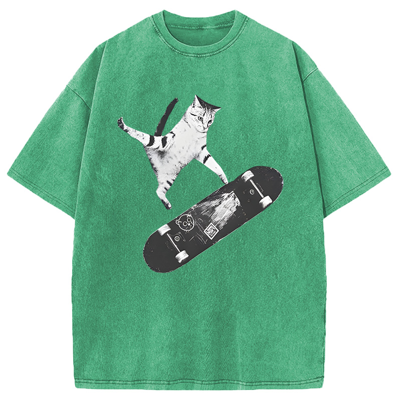 Tokyocanvas Skateboarding Cat Washed T-Shirt