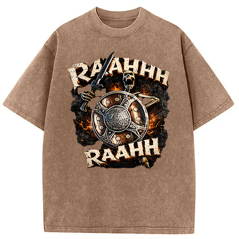 Tokyocanvas Skeleton Banging Shield Funny Washed T-Shirt