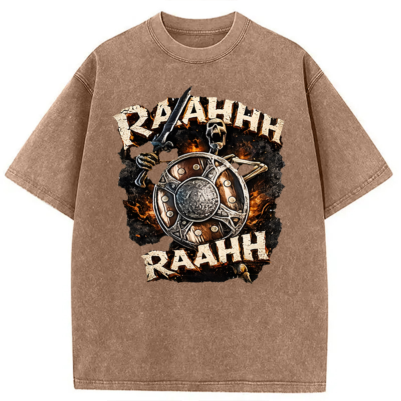 Tokyocanvas Skeleton Banging Shield Funny Washed T-Shirt