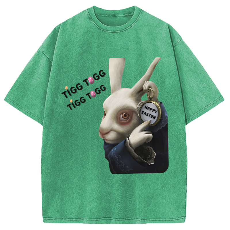 Tokyocanvas Tick Tock Funny Easter Bunny Washed T-Shirt