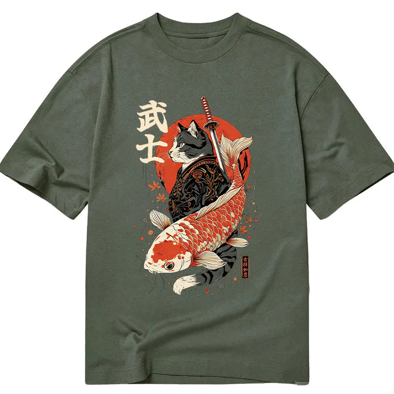 Tokyocanvas Samurai Cat And Koi Classic T-Shirt