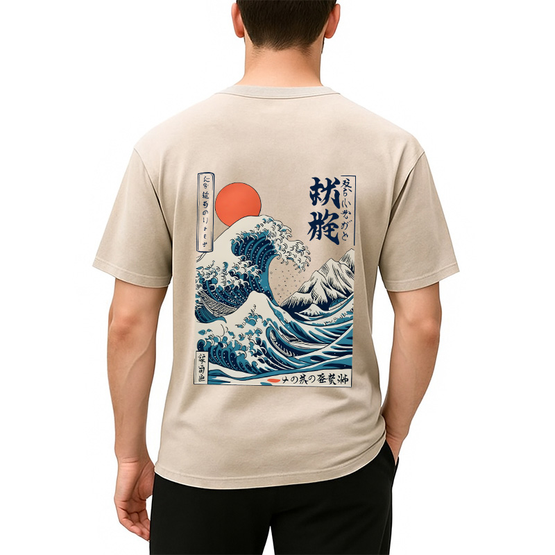 Tokyocanvas Ukiyo-e Ocean Waves Japan Back Washed T-Shirt