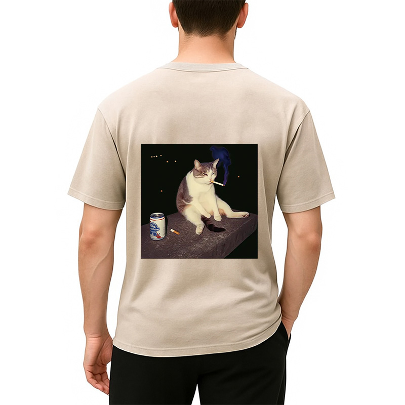 Tokyocanvas Cigarette Kitten Funny Smoking Cat Meme Back Washed T-Shirt