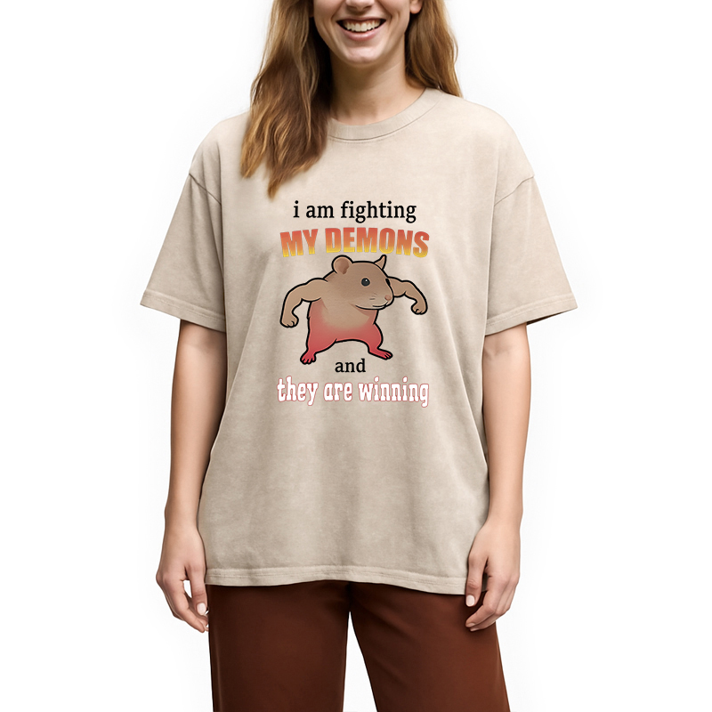 Tokyocanvas I'm Fighting My Demons And They're Winning Funny Rat Washed T-Shirt