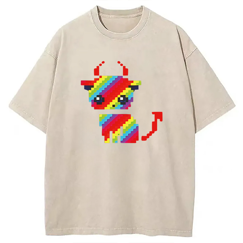 Tokyocanvas Heavy Metal Devil Cat Pixel Washed T-Shirt