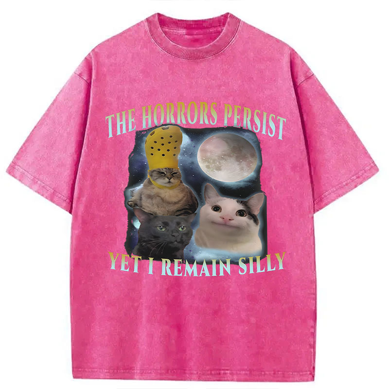 Tokyocanvas The Horrors Persist Yet I Remain Silly Cat Washed T-Shirt