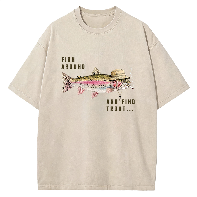 Tokyocanvas Rainbow Trout Smoking Fishing Washed T-Shirt