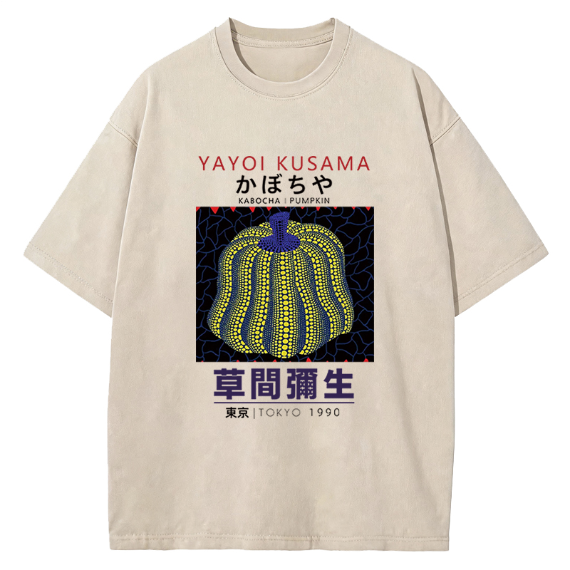 Tokyocanvas Art Navy Yellow Pumpkin Washed T-Shirt