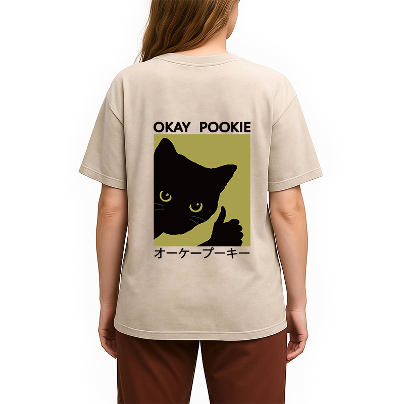 Tokyocanvas Okay Pookie Cat Back Washed T-Shirt