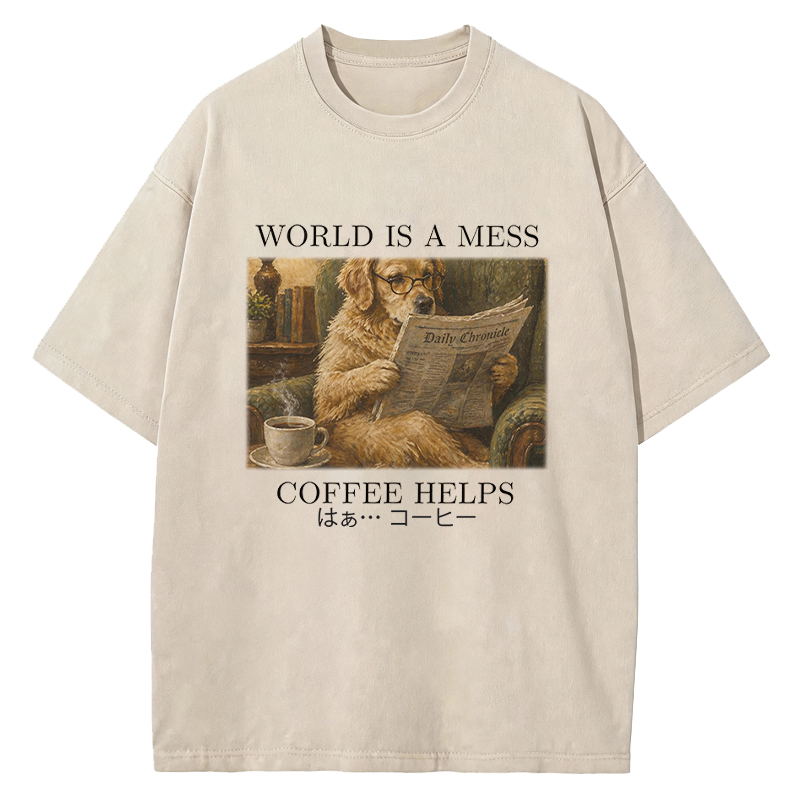 Tokyocanvas Coffee Lover Shirt Funny Dog Washed T-Shirt