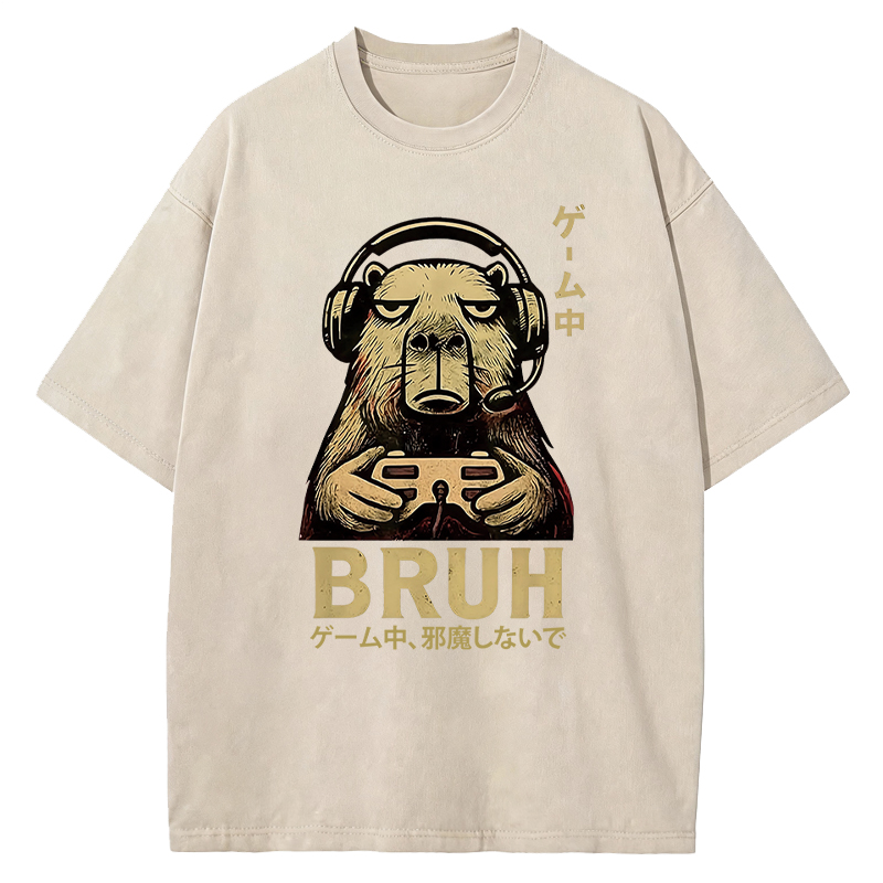 Tokyocanvas Capybara Gamer Bruh Funny Video Games Washed T-Shirt