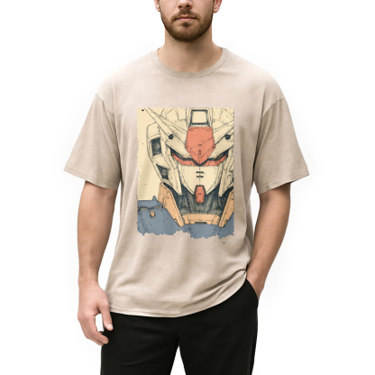 Tokyocanvas Hand-Drawn Mecha Robot Washed T-Shirt