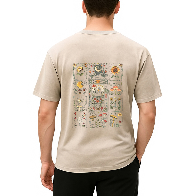 Tokyocanvas Frog Cottagecore Floral Whimsical Mushroom Back Washed T-Shirt