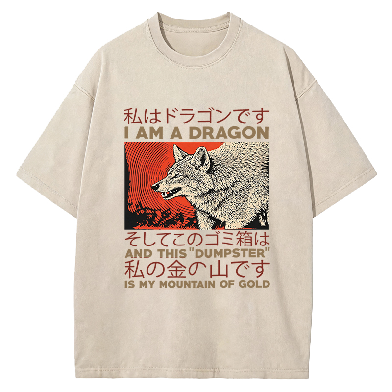 Tokyocanvas I Am A Dragon Coyote Raccoon Trash Graphic Washed T-Shirt