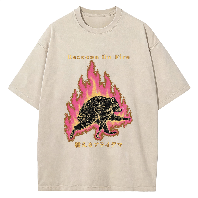 Tokyocanvas Raccoon On Fire Washed T-Shirt