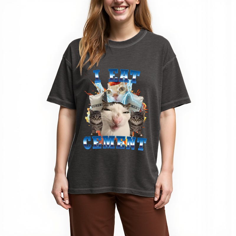 Tokyocanvas I Eat Cement Funny Cat Meme Gradient Washed T-Shirt