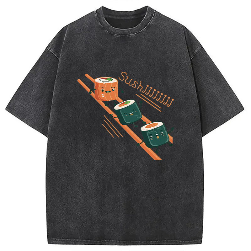 Tokyocanvas Funny Happy Cute Sushi Washed T-Shirt