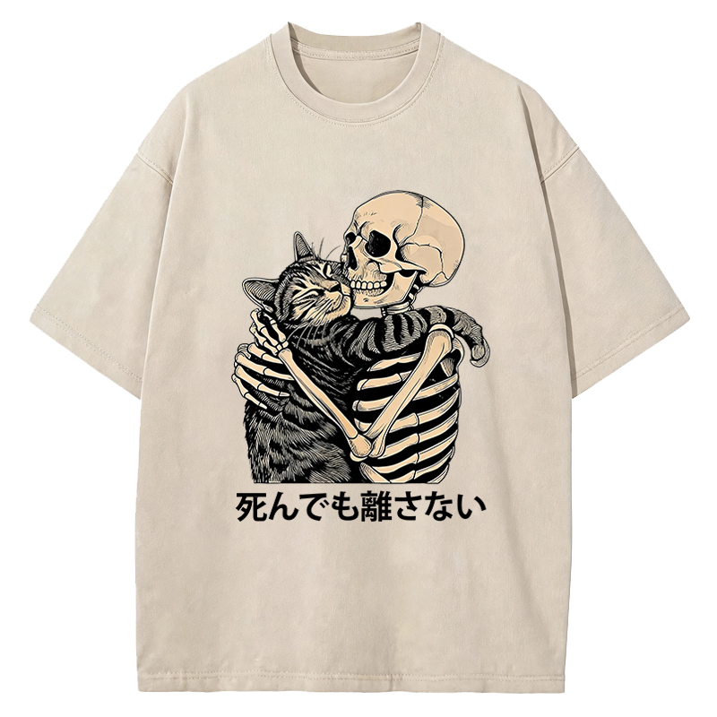 Tokyocanvas Gothic Skeleton Cat Washed T-Shirt