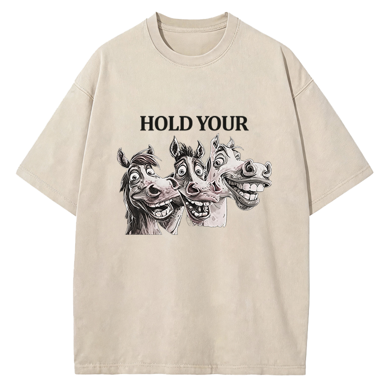 Tokyocanvas Hold Your Horses Meme Washed T-Shirt