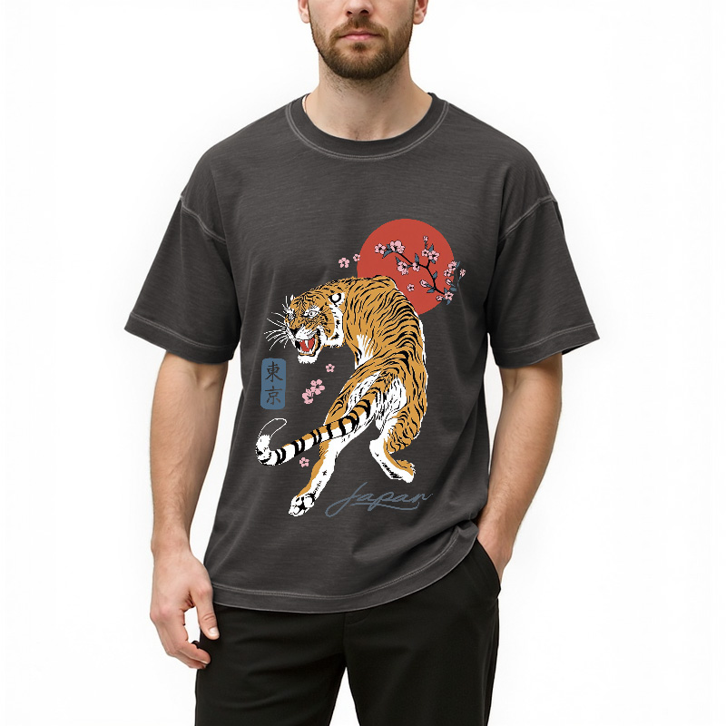 Tokyocanvas Tiger Blossom Japanese Sakura Gradient Washed T-Shirt