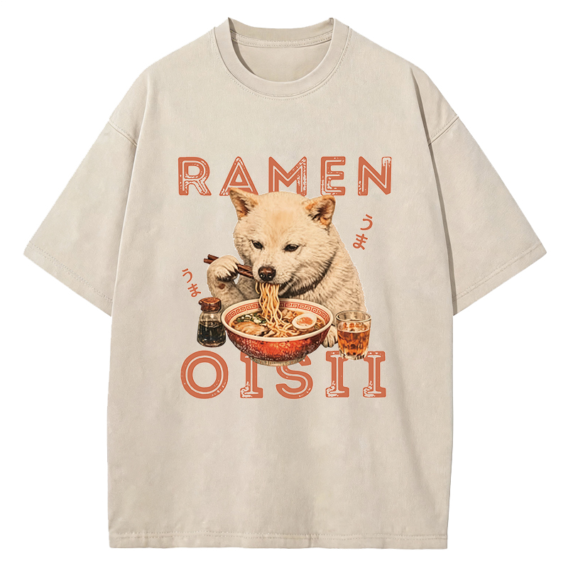 Tokyocanvas Shiba Inu Ramen Washed T-Shirt