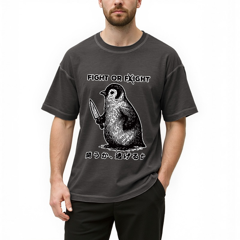 Tokyocanvas Funny Fight Or Flight Gradient Washed T-Shirt