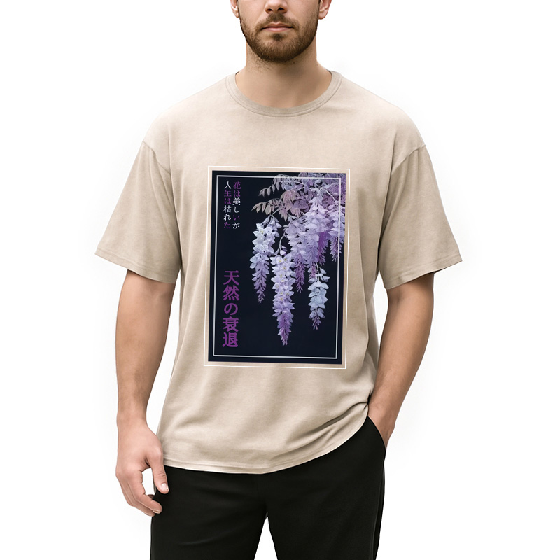 Tokyocanvas Wisteria Jpanese Flowers Poster Washed T-Shirt