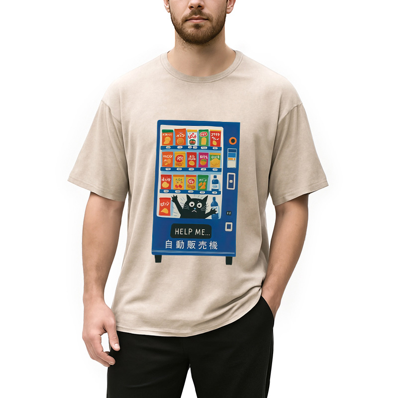 Tokyocanvas Cat Trapped In A Vending Machine Washed T-Shirt