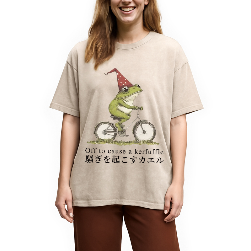Tokyocanvas Off to Cause a Kerfuffle Frog Washed T-Shirt