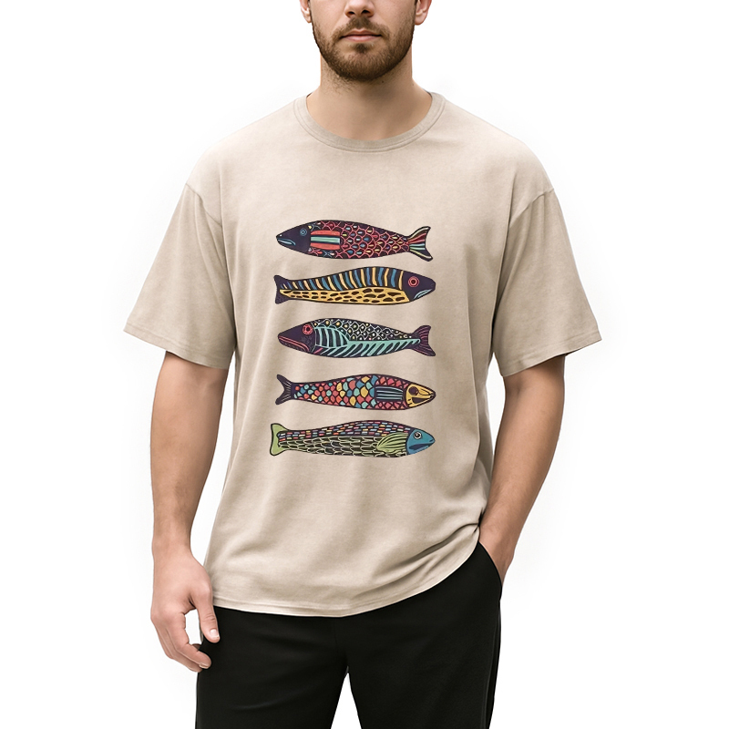 Tokyocanvas Colourful Schools Of Fish Washed T-Shirt