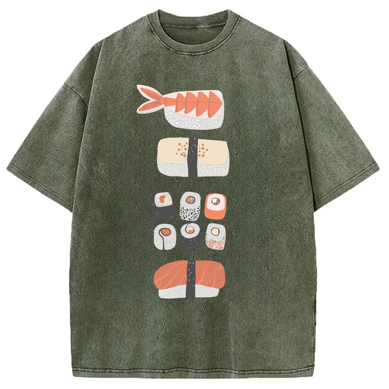 Tokyocanvas Japanese Sushi Nigiri Maki Roll Washed T-Shirt